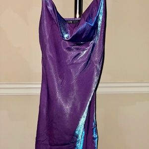 Purple cowl neck slip dress